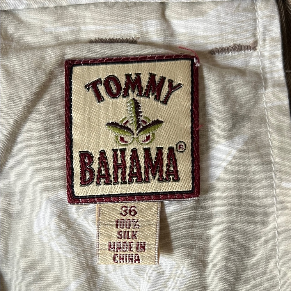 Tommy Bahama Cream Silk Shirt with Burgundy Logo and Green Detail
